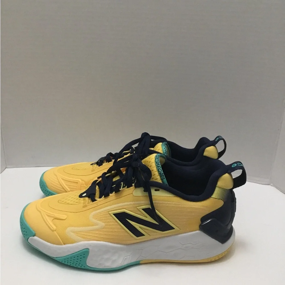 New Balance Yellow and Teal Sneakers with Navy Laces